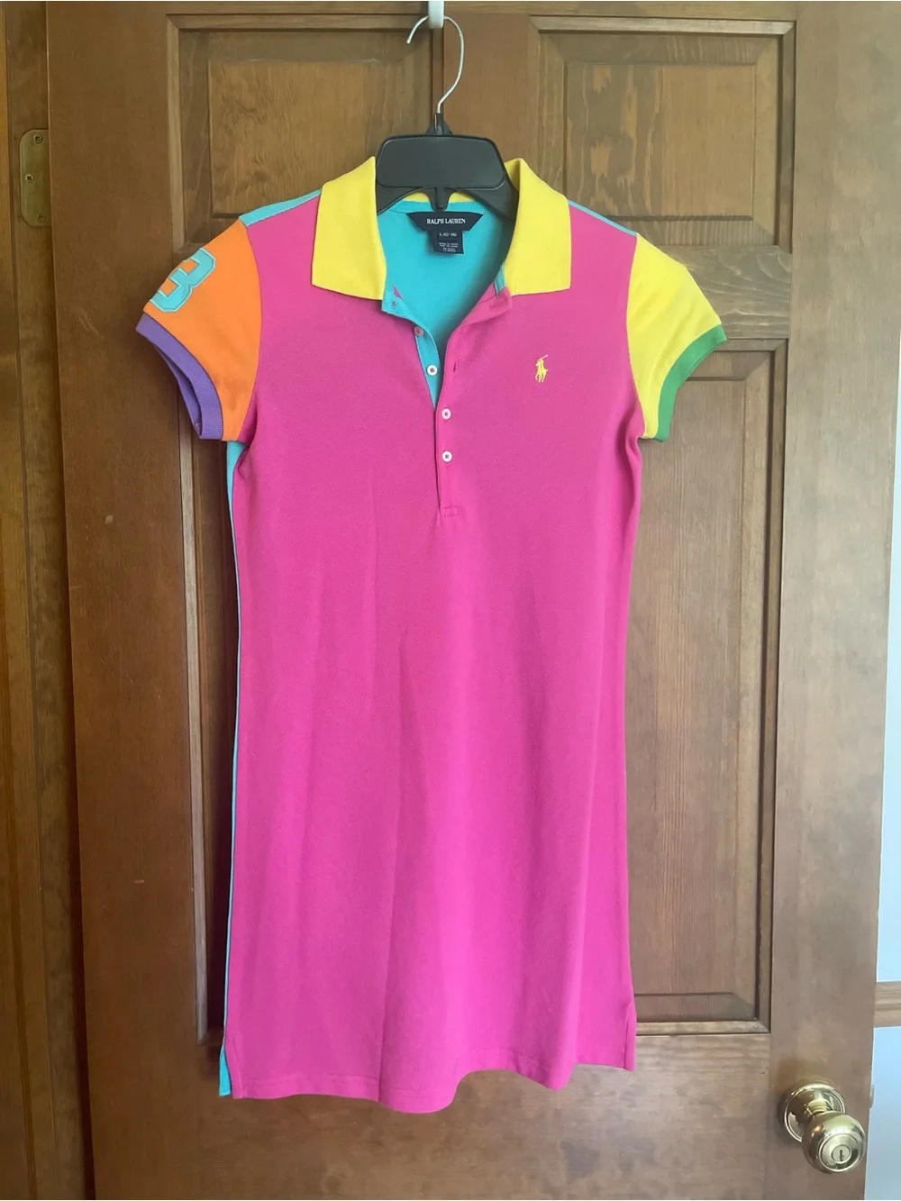 NEW! Ralph Lauren Girls' Pink Polo Dress with Yellow, Orange & Teal Accents